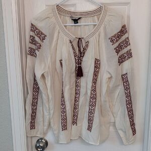 American Eagle Outfitters Cream Blouse with Brown Accents